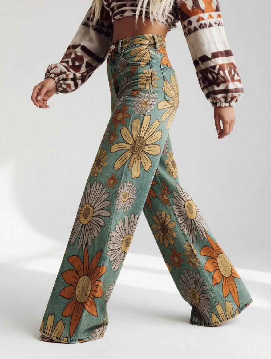Rosine | Brede bukser med retroblomster