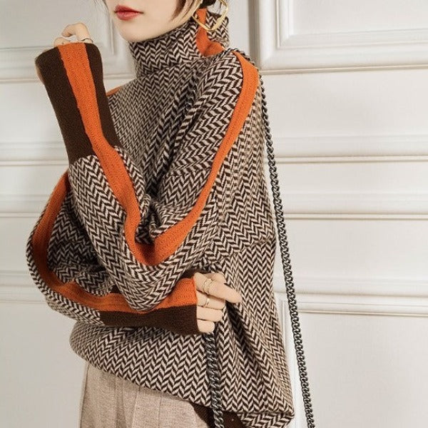 Clara | Stribet sweater med høj hals