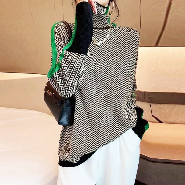 Clara | Stribet sweater med høj hals