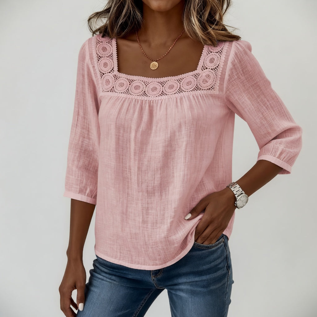 Célindre | Blondebluse med firkantet hals