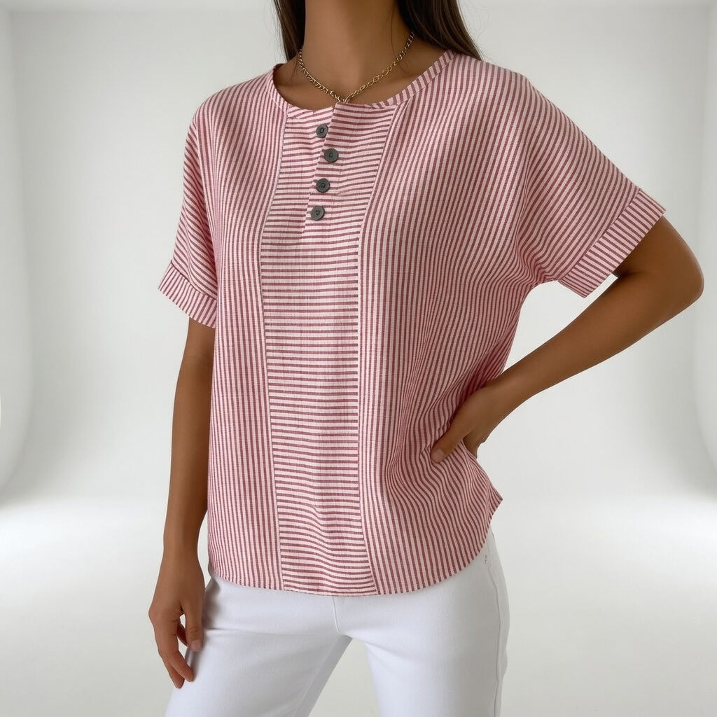 Sorène | Stribet bluse med hørlook