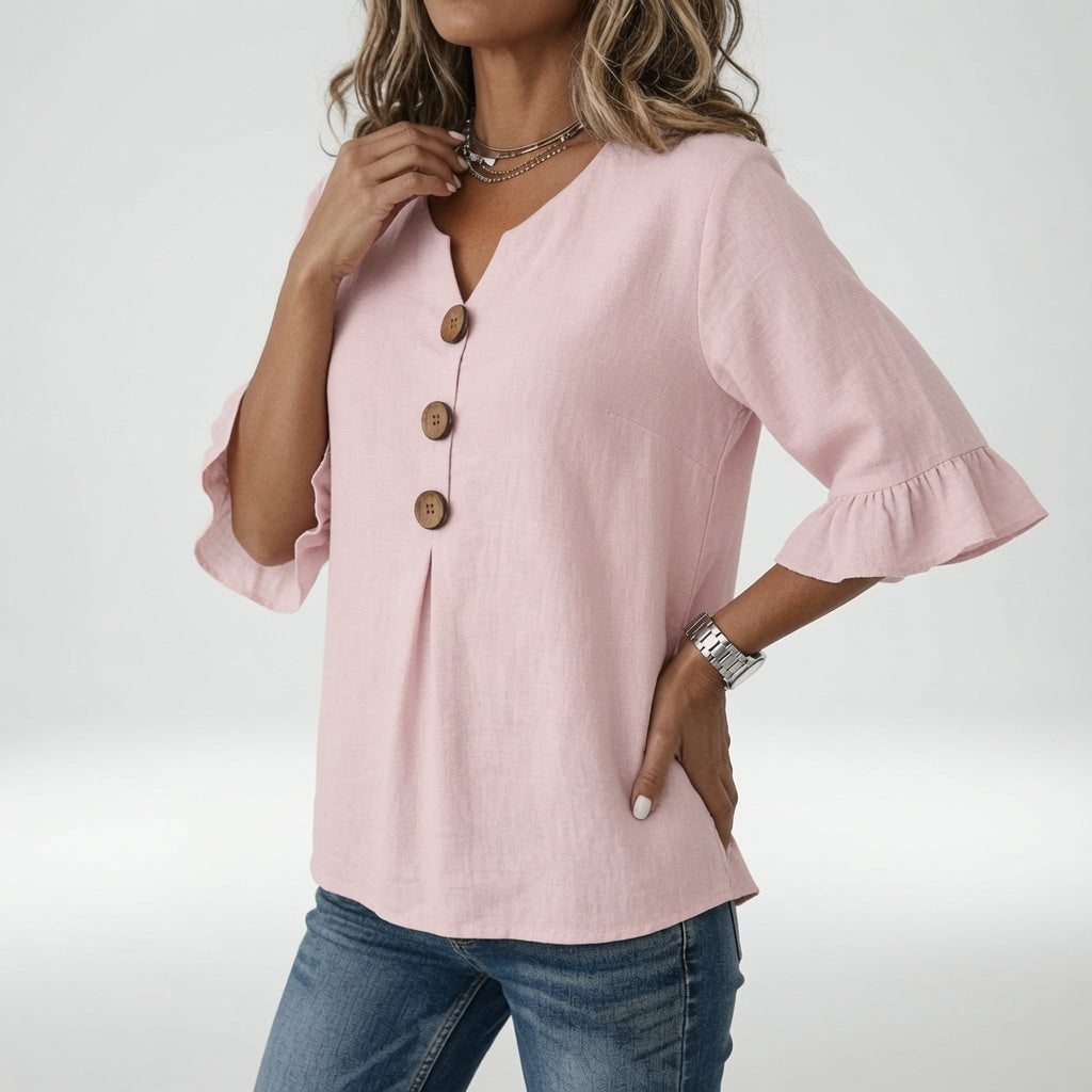 Rosanne | V-halsbluse med flæseærmer