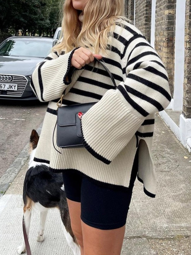 Éliane | Stribet sweater med høj hals