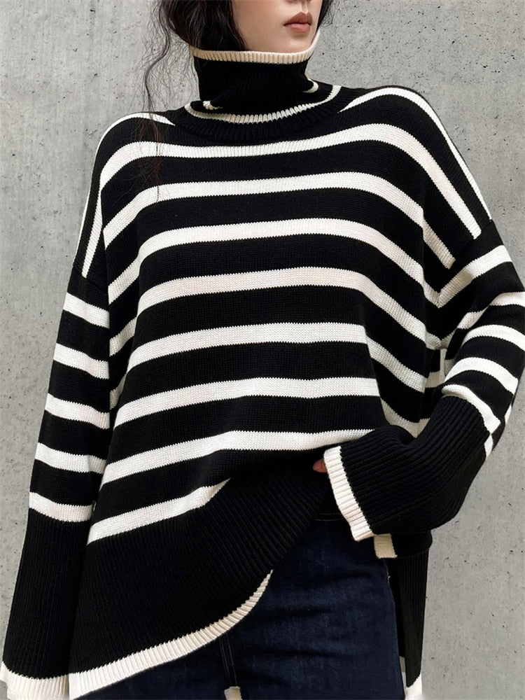 Éliane | Stribet sweater med høj hals