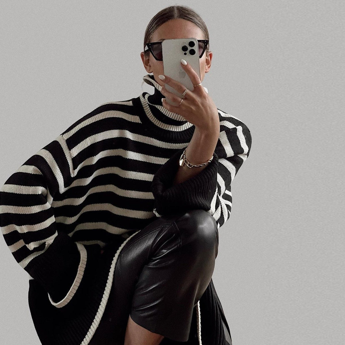 Éliane | Stribet sweater med høj hals