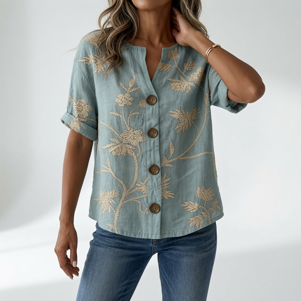 Suzanne | Blomstret bluse med V-hals