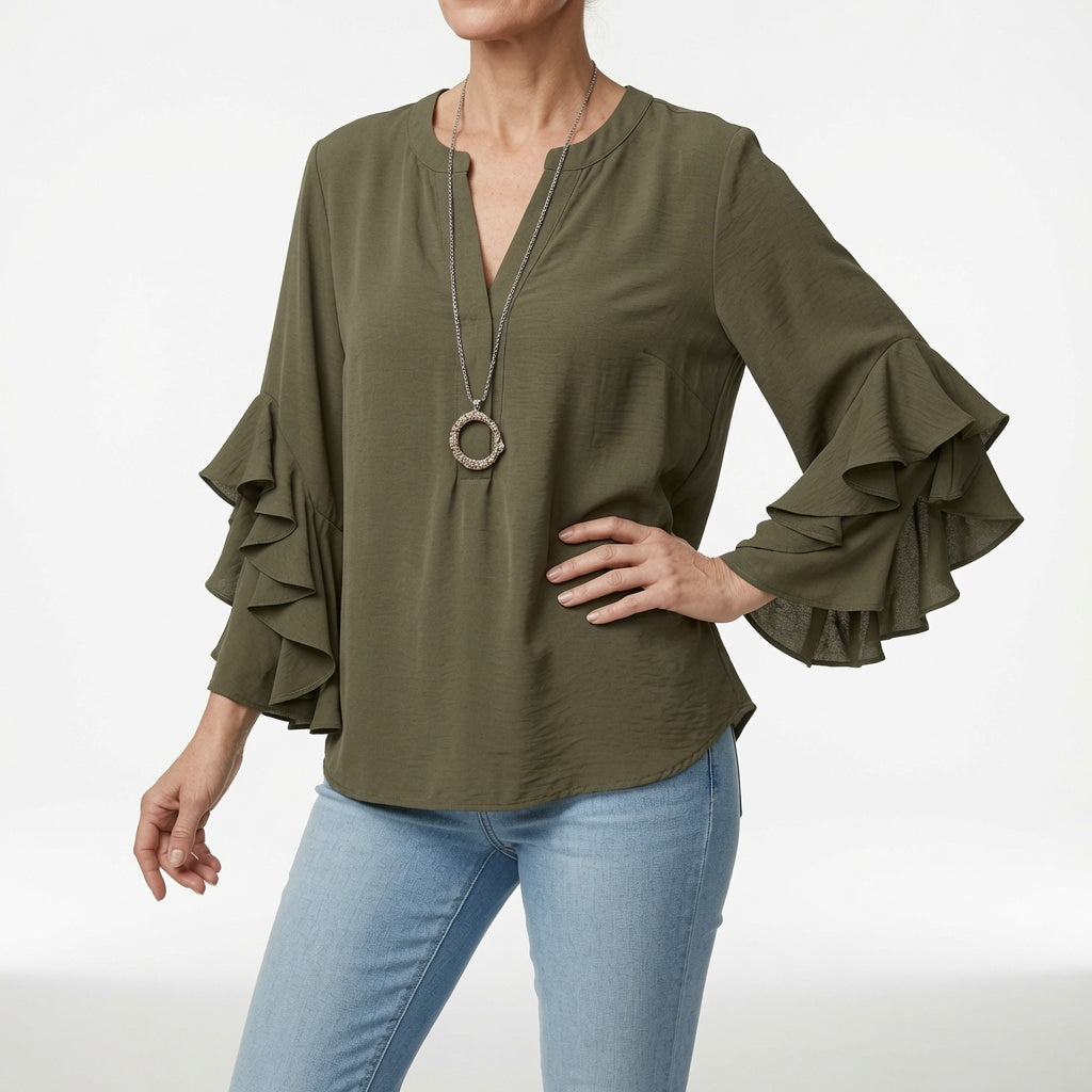 Mireille | Flydende bluse med flæseærmer