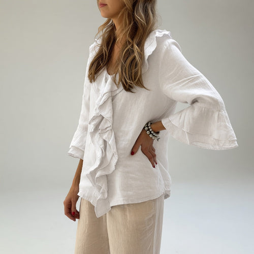 Alice | Flydende bluse med flæsekrave