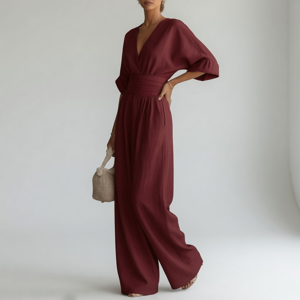 Domitille | Jumpsuit med V-hals og pufærmer