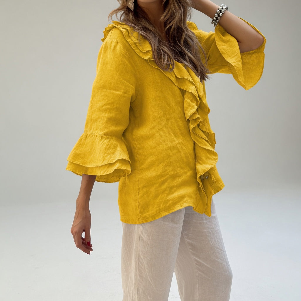 Alice | Flydende bluse med flæsekrave