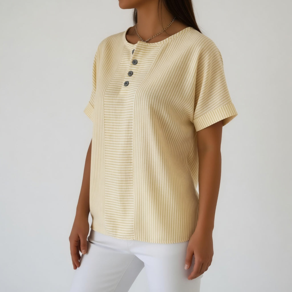 Sorène | Stribet bluse med hørlook