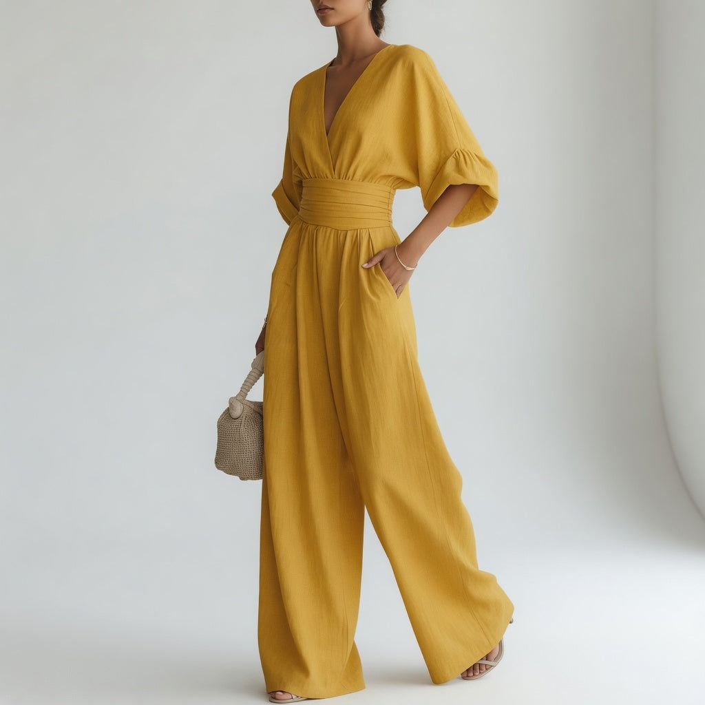 Domitille | Jumpsuit med V-hals og pufærmer