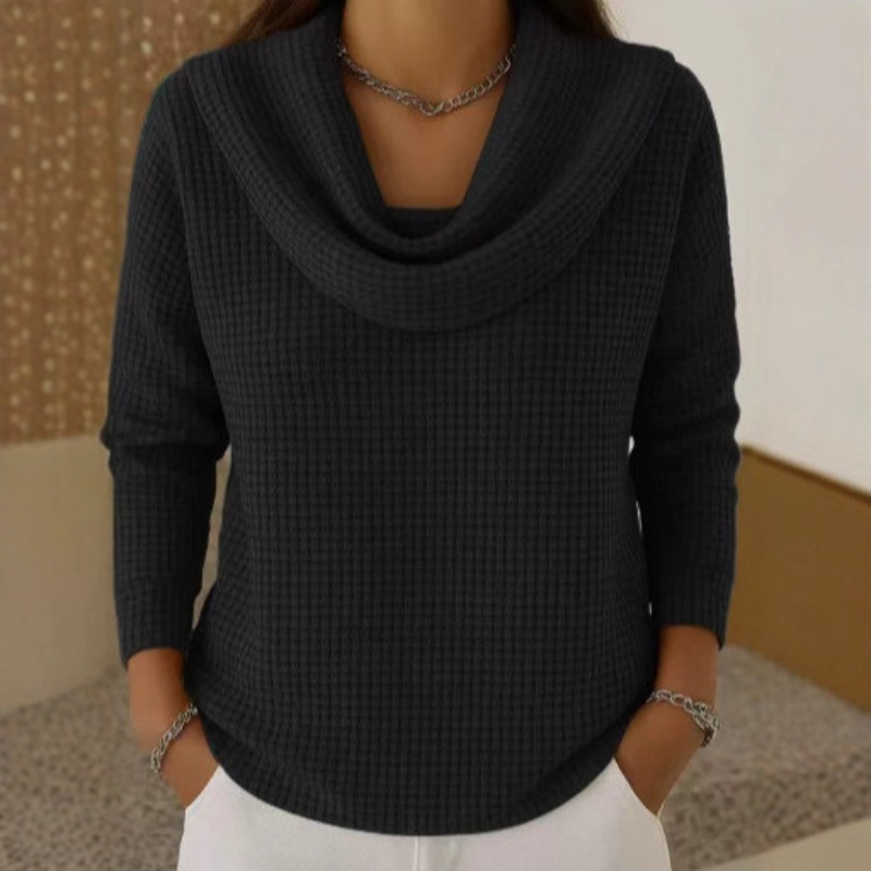 Aurélie | Vaffelstrikket sweater med vandfaldskrave