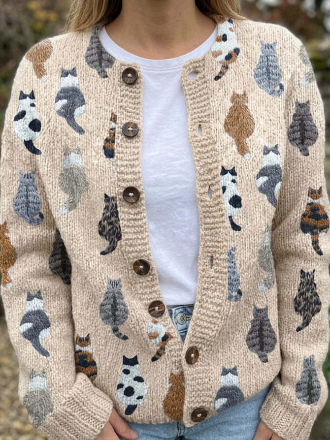 Céline | Cardigan med kattemønster