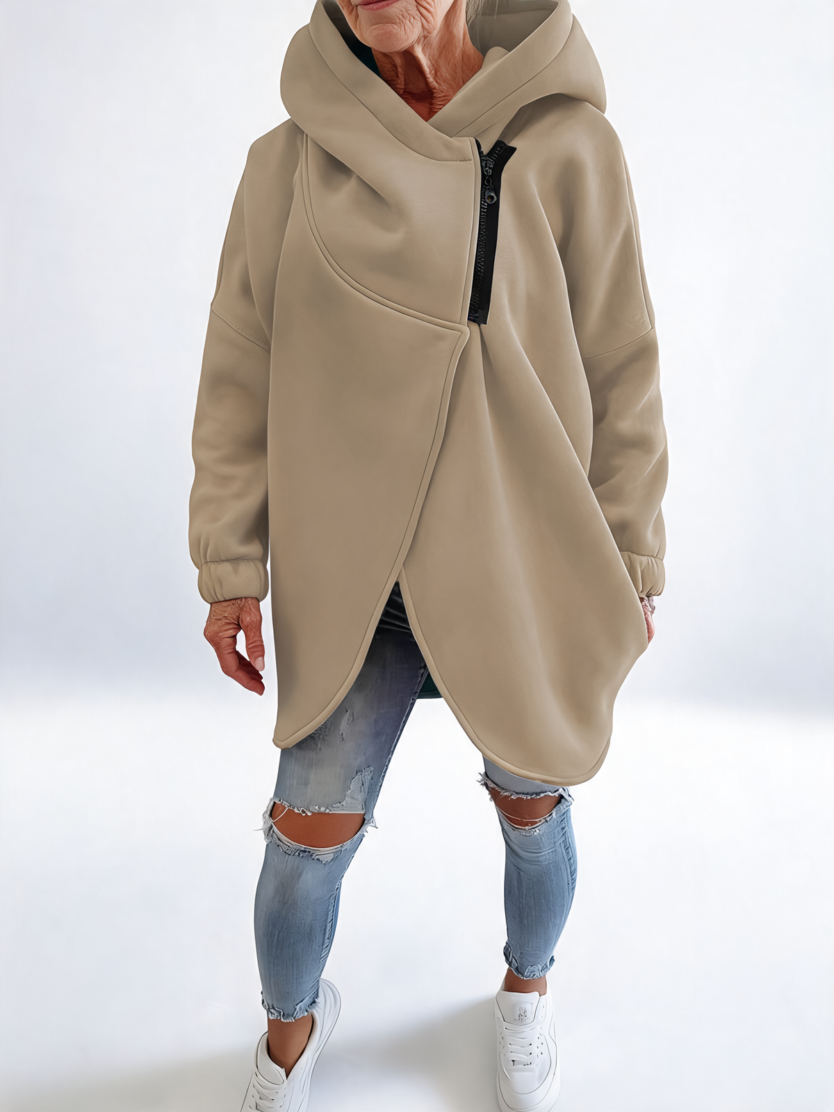 Doriane | Oversized hættetrøje med asymmetrisk lynlås