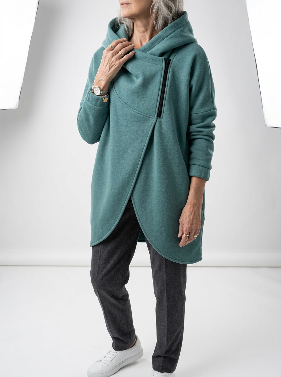 Doriane | Oversized hættetrøje med asymmetrisk lynlås