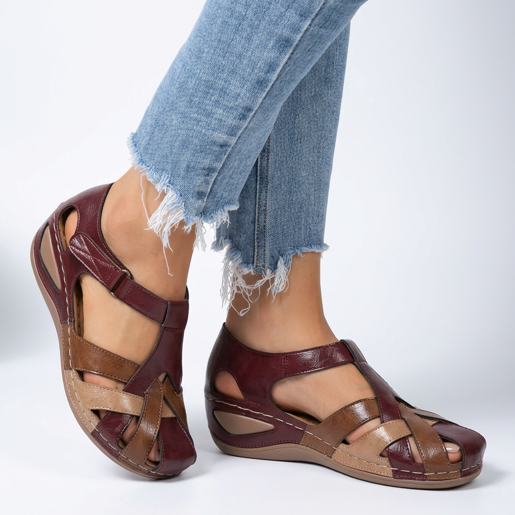 Barbara | Tofarvede, flettede kilesandaler