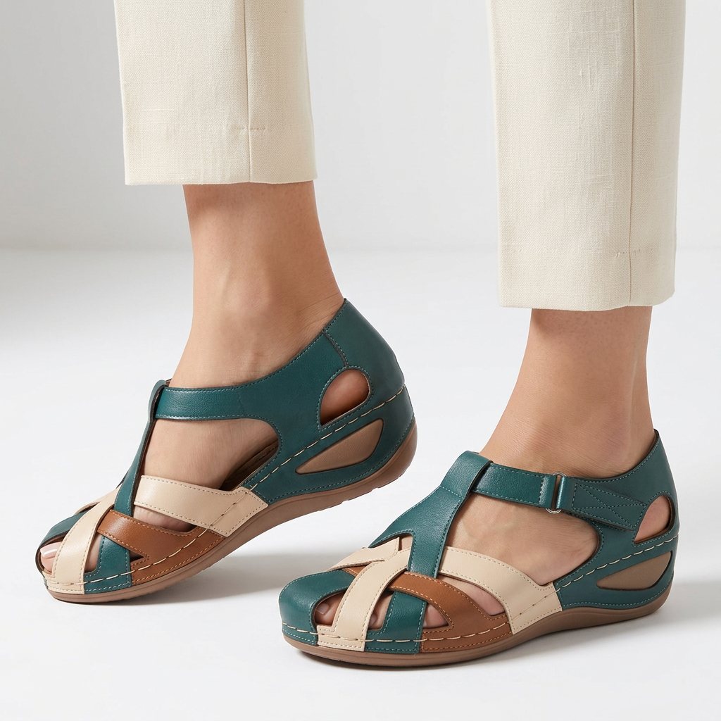 Barbara | Tofarvede, flettede kilesandaler