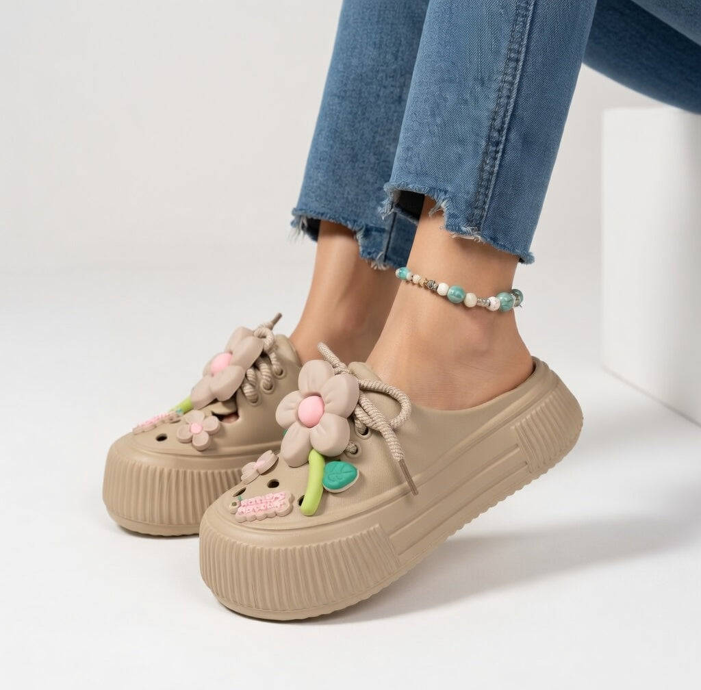 Ana | Blomstrede platforms-træsko