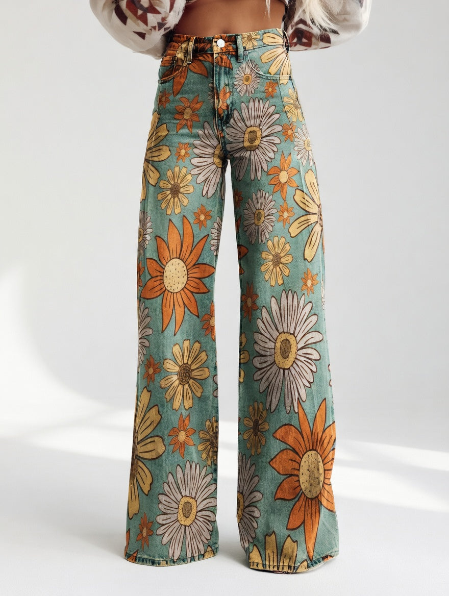 Rosine | Brede bukser med retroblomster
