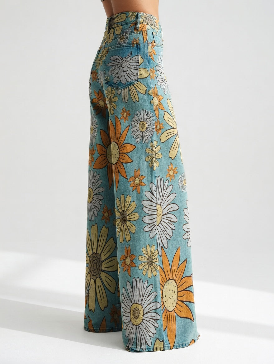 Rosine | Brede bukser med retroblomster